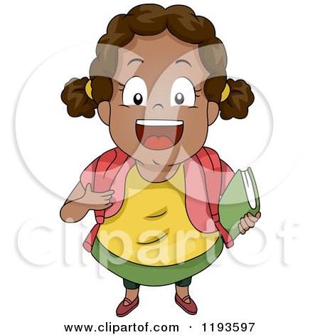 Cartoon of a Cute Happy Black School Girl Smiling Upwards - Royalty Free Vector Clipart by BNP Design Studio