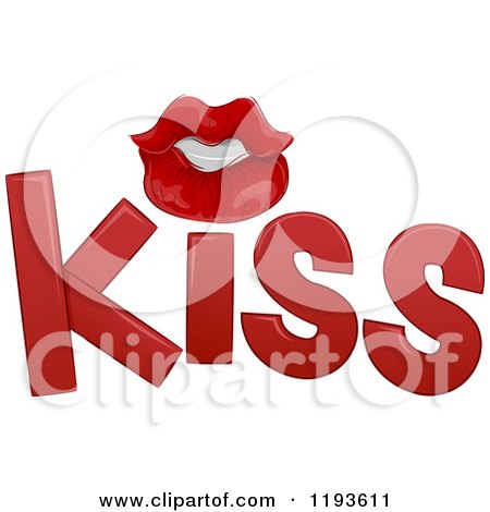 Cartoon of Red KISS Text with Lips - Royalty Free Vector Clipart by BNP Design Studio