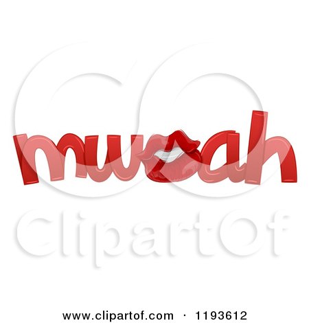 Cartoon of Red Mwuah Kiss Sound Text with Lips - Royalty Free Vector Clipart by BNP Design Studio