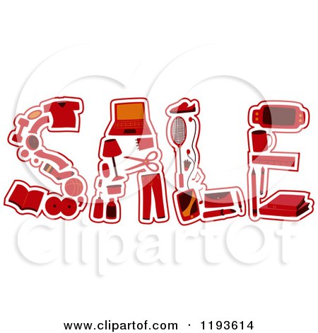 Cartoon of Red and Orange Items Forming the Word SALE - Royalty Free Vector Clipart by BNP Design Studio
