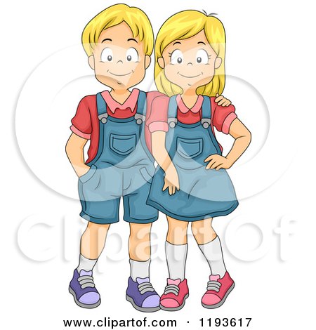 Cartoon of a Twin Blond Brother and Sister - Royalty Free Vector Clipart by BNP Design Studio