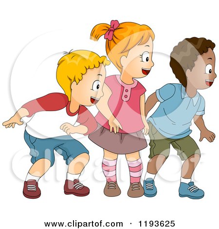 Cartoon of a Girl and Two Boys Looking to the Right - Royalty Free Vector Clipart by BNP Design Studio