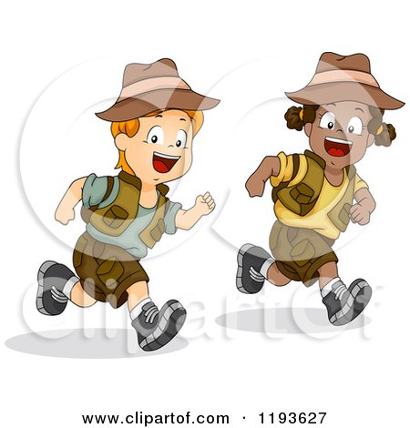 Cartoon of Running Diverse Children Dressed for a Safari - Royalty Free Vector Clipart by BNP Design Studio