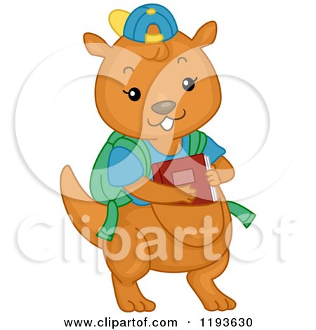 Cartoon of a Cute Kangaroo Student Holding a Book - Royalty Free Vector Clipart by BNP Design Studio