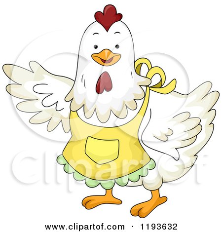 Cartoon of a Presenting White Chicken in an Apron - Royalty Free Vector Clipart by BNP Design Studio