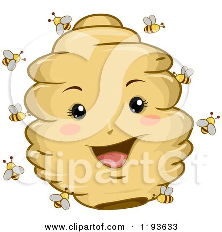 Cartoon of a Happy Hive Mascot and Bees - Royalty Free Vector Clipart by BNP Design Studio