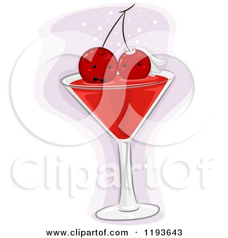 Cartoon of a Bride and Groom Cherry Couple on Wine - Royalty Free Vector Clipart by BNP Design Studio