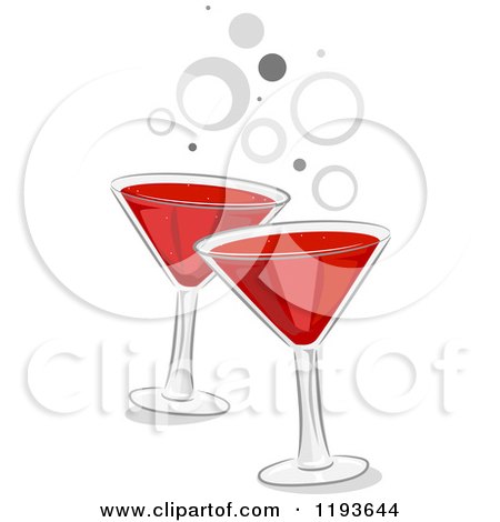 Cartoon of Toasting Glasses of Red Wine and Gray Bubbles - Royalty Free Vector Clipart by BNP Design Studio