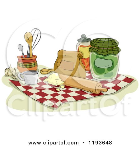 Cartoon of Baking Ingredients and Items on a Towel - Royalty Free Vector Clipart by BNP Design Studio