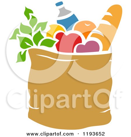 Cartoon of a Stencil Styled Bag of Groceries - Royalty Free Vector Clipart by BNP Design Studio