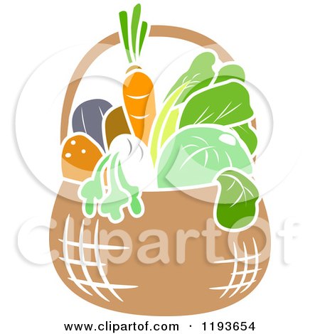 Cartoon of a Stencil Styled Basket of Veggies - Royalty Free Vector Clipart by BNP Design Studio