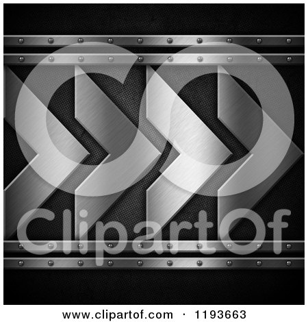 Clipart of 3d Brushed Silver Arrows and Rivets over Perforated Metal - Royalty Free CGI Illustration by KJ Pargeter