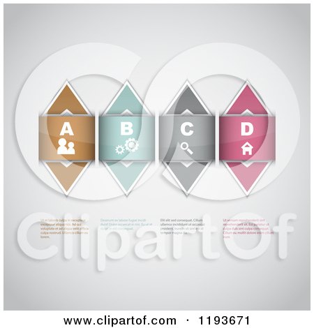 Clipart of Reflective Website Icon Infographics with Sample Text on Gray - Royalty Free Vector Illustration by KJ Pargeter