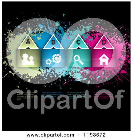 Clipart of Colorful Grungy Website Icon Infographics on Black with Sample Text - Royalty Free Vector Illustration by KJ Pargeter