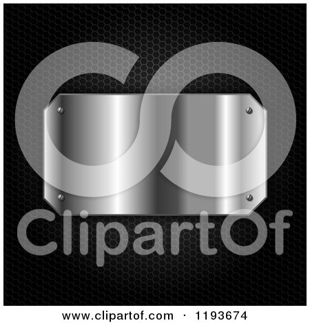 Clipart of a 3d Reflective Silver Plaque over Perforated Metal - Royalty Free Vector Illustration by KJ Pargeter