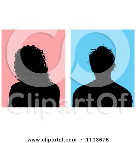 Clipart of Silhouetted Man and Woman Avatars over Pink and Blue Backdrops - Royalty Free Vector Illustration by KJ Pargeter