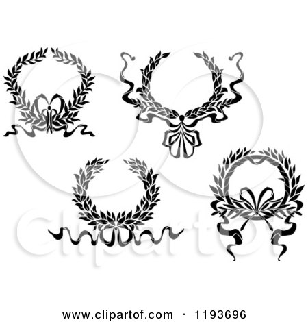 Clipart of Black and White Laurel Wreaths with Bows and Ribbons 2 - Royalty Free Vector Illustration by Vector Tradition SM