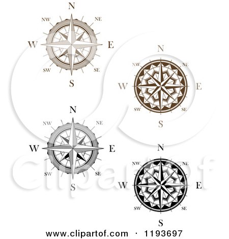 Clipart of Black and Brown Compass Roses - Royalty Free Vector Illustration by Vector Tradition SM