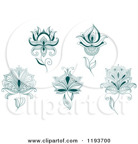 Clipart of Teal Henna Flowers - Royalty Free Vector Illustration by Vector Tradition SM