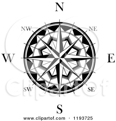 Clipart of a Black and White Compass Rose 2 - Royalty Free Vector Illustration by Vector Tradition SM