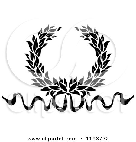 Clipart of a Black and White Laurel Wreath with a Bow and Ribbons 7 - Royalty Free Vector Illustration by Vector Tradition SM