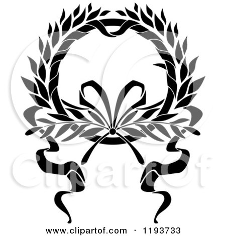 Clipart of a Black and White Laurel Wreath with a Bow and Ribbons 8 - Royalty Free Vector Illustration by Vector Tradition SM