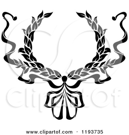 Clipart of a Black and White Laurel Wreath with a Bow and Ribbons 6 - Royalty Free Vector Illustration by Vector Tradition SM