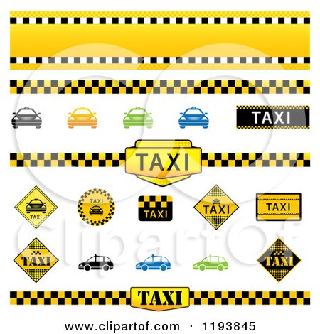 Clipart of Taxi Borders Signs Cars and Icons - Royalty Free Vector Illustration by MilsiArt