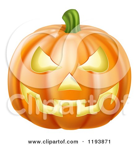 Cartoon of a Carved Jackolantern Halloween Pumpkin with an Evil Grin - Royalty Free Vector Clipart by AtStockIllustration