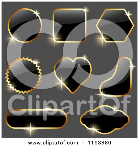Clipart of Reflective Black Labels with Gold Frames on Gray - Royalty Free Vector Illustration by dero