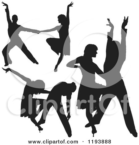 Clipart of Black Silhouetted Latin Dance Couples - Royalty Free Vector Illustration by dero