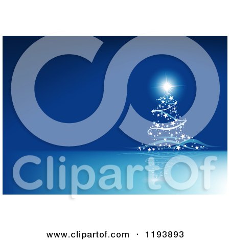 Clipart of a Starry Christmas Tree on Blue with Copyspace - Royalty Free Vector Illustration by dero