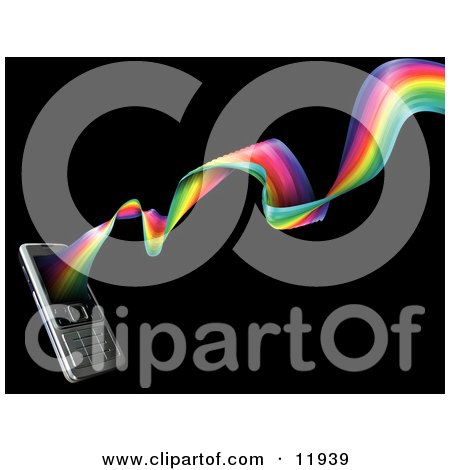 Rainbow Spiraling Out From a Modern Cell Phone Clipart Illustration by AtStockIllustration