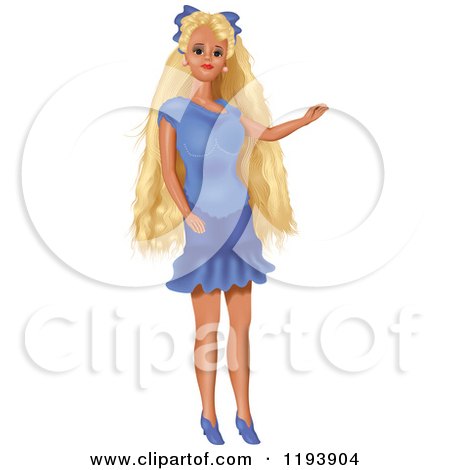 Clipart of a Doll with Long Blond Hair and a Purple Dress - Royalty Free Vector Illustration by dero