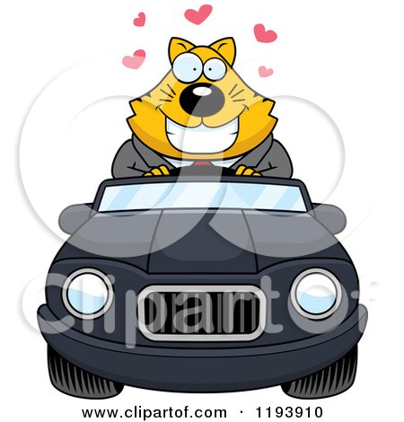 Cartoon of a Loving Chubby Business Cat Driving a Convertible Car - Royalty Free Vector Clipart by Cory Thoman