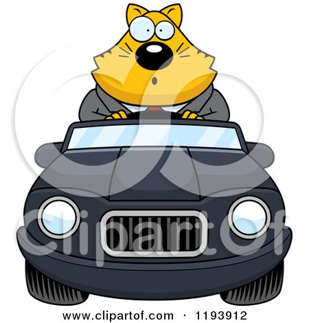 Cartoon of a Surprised Chubby Business Cat Driving a Convertible Car - Royalty Free Vector Clipart by Cory Thoman