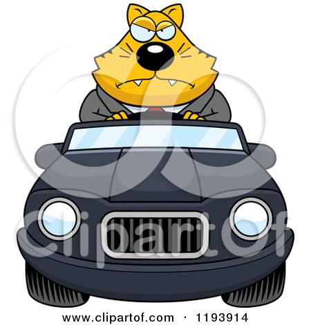 Cartoon of a Mad Chubby Business Cat Driving a Convertible Car - Royalty Free Vector Clipart by Cory Thoman