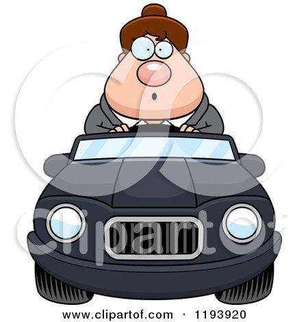 Cartoon of a Surprised Chubby Commuting Businesswoman Driving a Convertible Car - Royalty Free Vector Clipart by Cory Thoman