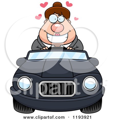 Cartoon of a Loving Chubby Commuting Businesswoman Driving a Convertible Car - Royalty Free Vector Clipart by Cory Thoman