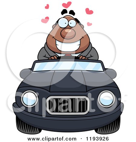 Cartoon of a Loving Chubby Black Businessman Driving a Convertible Car - Royalty Free Vector Clipart by Cory Thoman