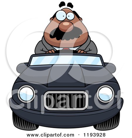 Cartoon of a Chubby Black Businessman Driving a Convertible Car - Royalty Free Vector Clipart by Cory Thoman