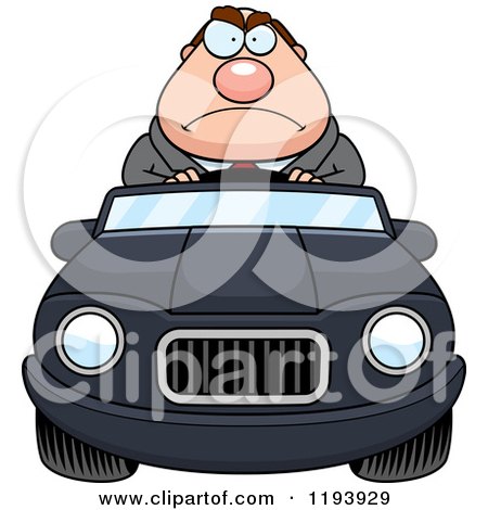 Cartoon of a Mad Chubby Commuting Businessman Driving a Convertible Car - Royalty Free Vector Clipart by Cory Thoman