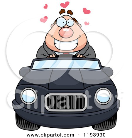 Cartoon of a Loving Chubby Commuting Businessman Driving a Convertible Car - Royalty Free Vector Clipart by Cory Thoman