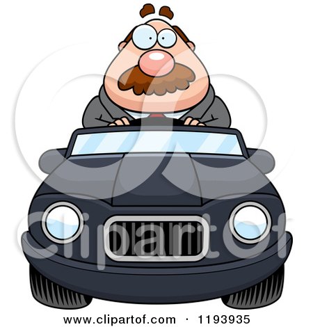 Cartoon of a Chubby Businessman Driving a Convertible Car - Royalty Free Vector Clipart by Cory Thoman