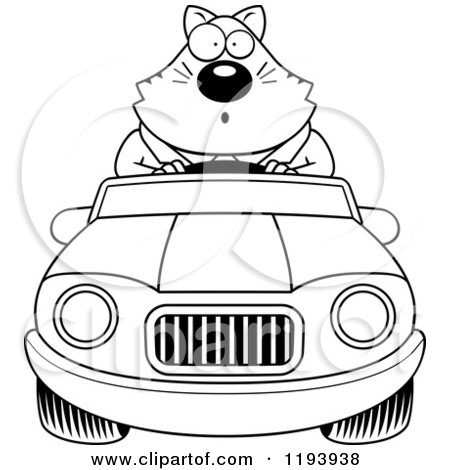Cartoon of a Black And White Surprised Chubby Business Cat Driving a Convertible Car - Royalty Free Vector Clipart by Cory Thoman