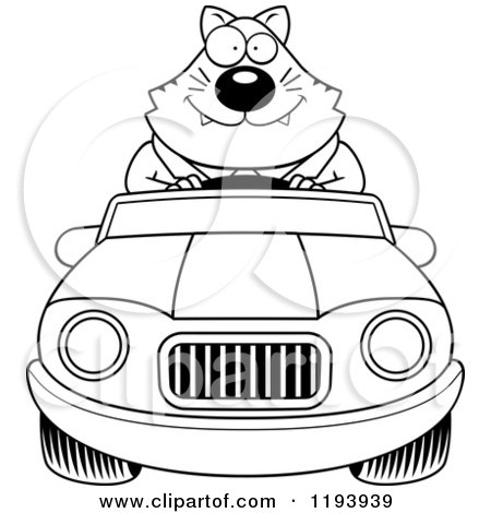 Cartoon of a Black And White Happy Chubby Business Cat Driving a Convertible Car - Royalty Free Vector Clipart by Cory Thoman