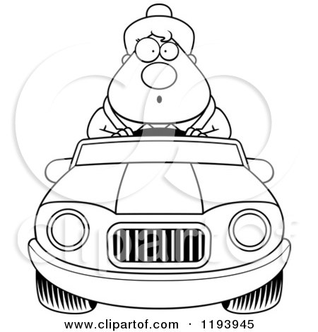 Cartoon of a Black And White Surprised Chubby Commuting Businesswoman Driving a Convertible Car - Royalty Free Vector Clipart by Cory Thoman