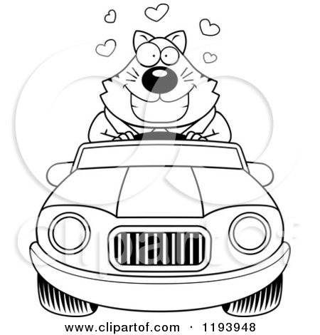Cartoon of a Black And White Loving Chubby Business Cat Driving a Convertible Car - Royalty Free Vector Clipart by Cory Thoman