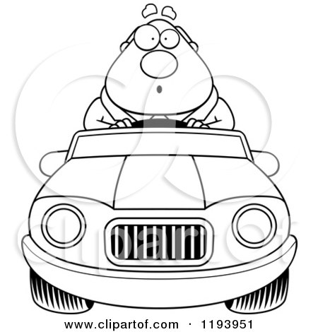 Cartoon of a Black And White Surprised Chubby Commuting Businessman Driving a Convertible Car - Royalty Free Vector Clipart by Cory Thoman