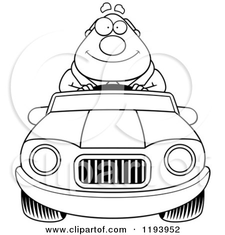 Cartoon of a Black And White Happy Chubby Commuting Businessman Driving a Convertible Car - Royalty Free Vector Clipart by Cory Thoman